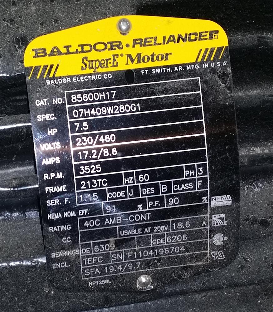 7.5 HP BALDOR Reliance Super E Motor | Electric Motors (Only)