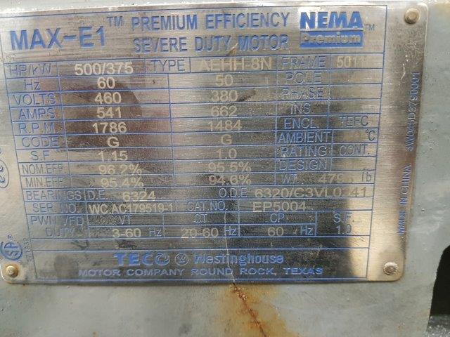 500 HP TECO WESTINGHOUSE MAX-E1 NEMA Premium Efficiency Severe Duty ...